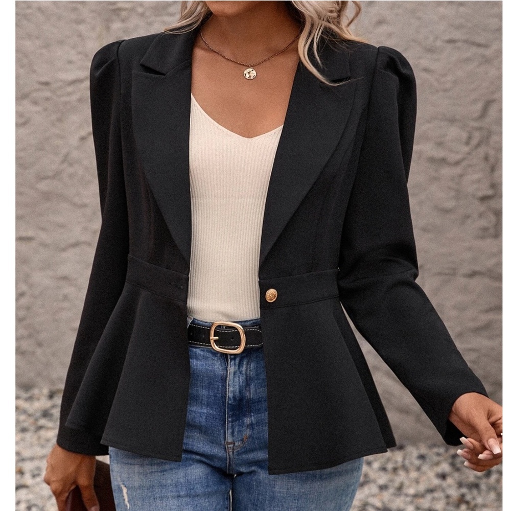 Classic Fitted Double Breasted Button Flare hem Blazer